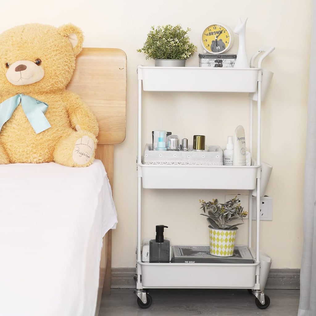 3-Tier Utility Rolling Cart,Mobile Utility Cart with Lockable Caster Wheels,Storage Shelves