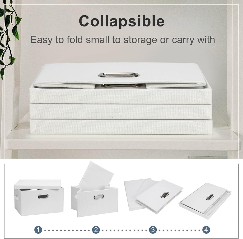 Medium 15" 21 Quart Collapsible Stackable Storage Bins with Lids, 1 Pack White Foldable Fabric
