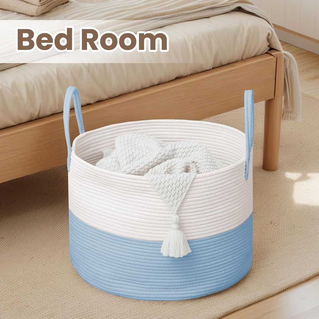 Woven Blanket Basket,115L Large Rope Storage Bin with Handles, Organizer for Blankets Toys Book and