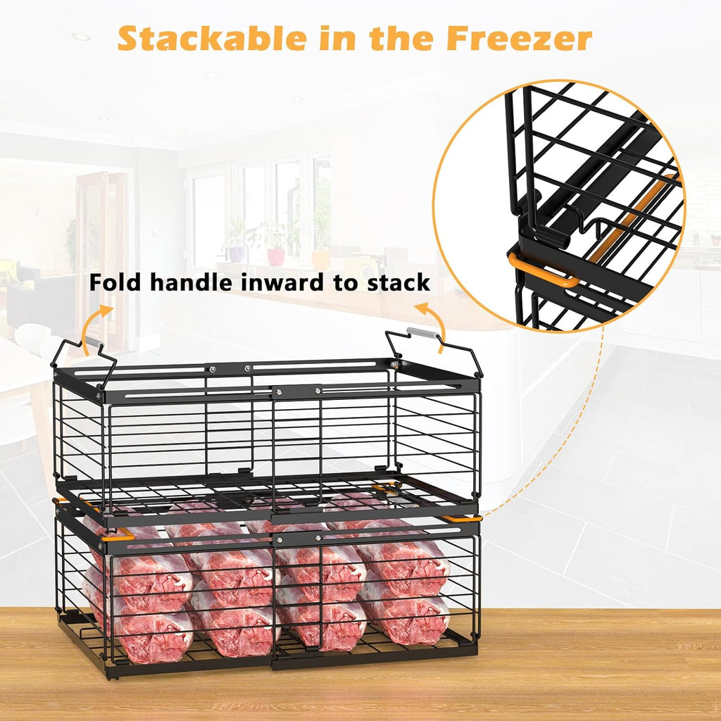 NADAMOO Freezer Organizer Bins, 3 Packs Large Expandable Stackable Chest Freezer Containers with