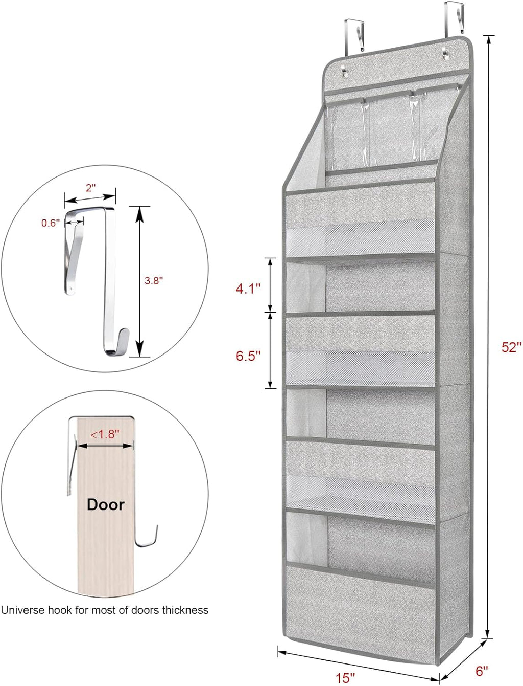 Univivi 5-Shelf Door Storage Over Door Hanging Organizer with 4 Large Pockets and 3 Small PVC