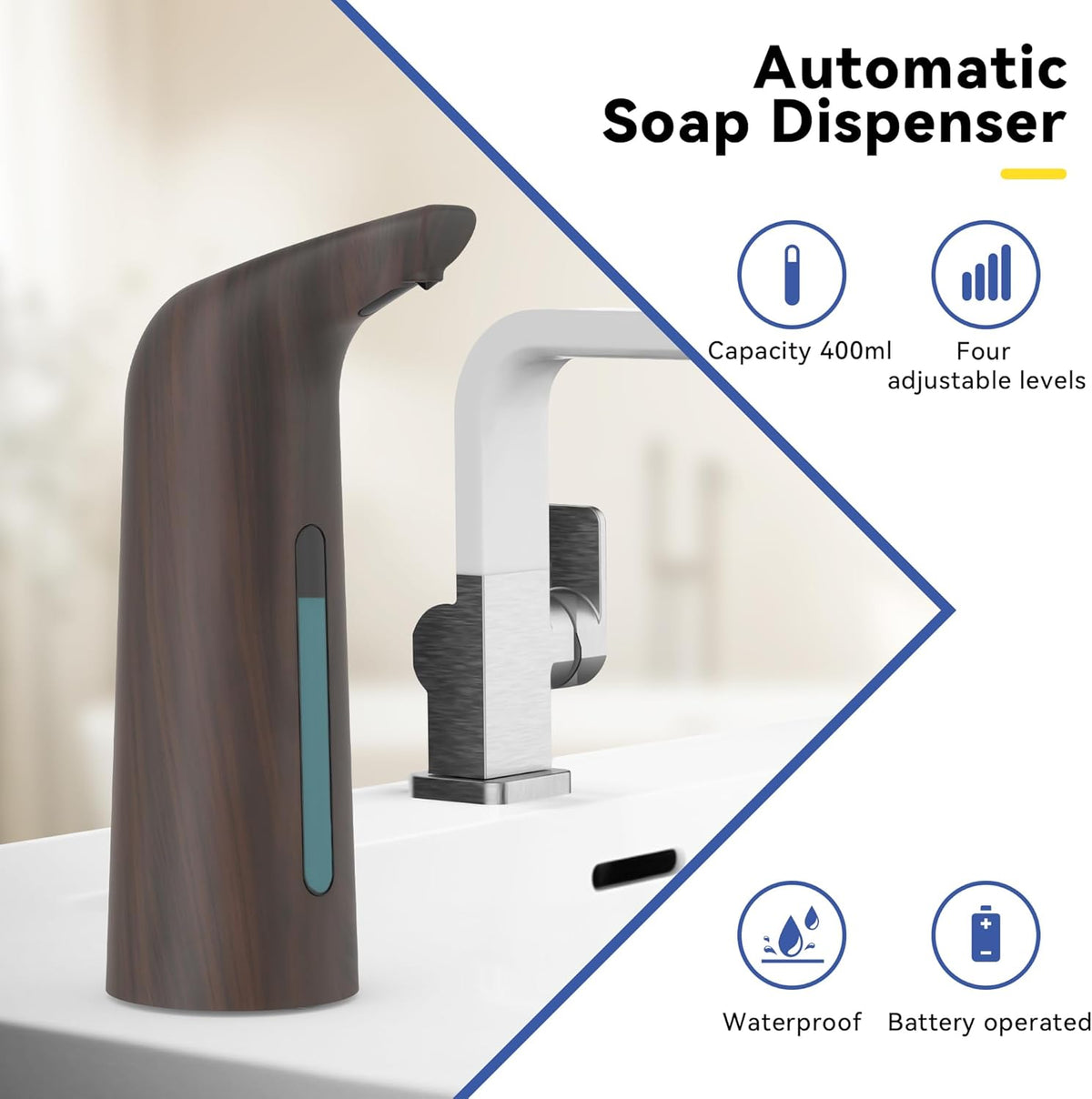 Automatic Soap Dispenser with Infrared Sensor - Adjustable 4-Level Touchless Hand Soap for Kitchen
