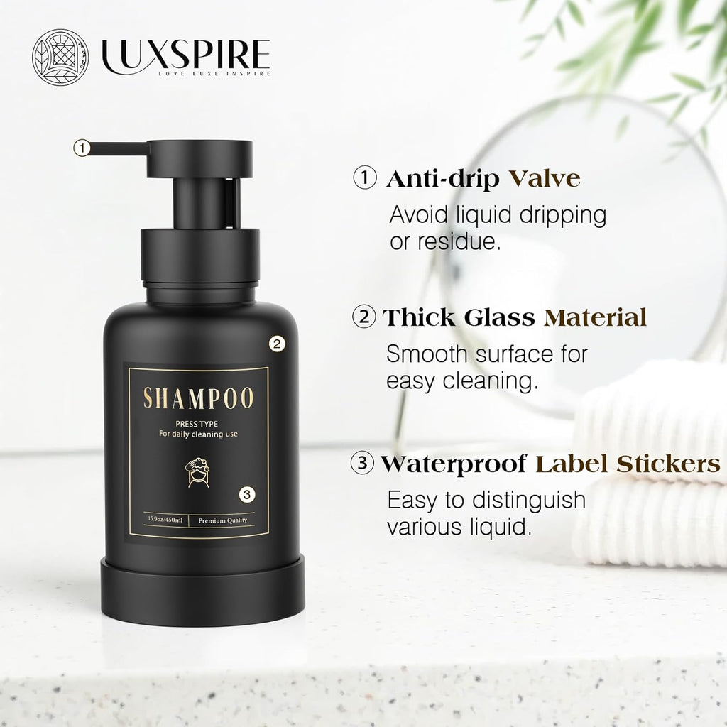 Luxspire Foaming Soap Dispenser, Glass Foam Pump Soap Dispenser, Non-Slip Silicone Sleeve & 5