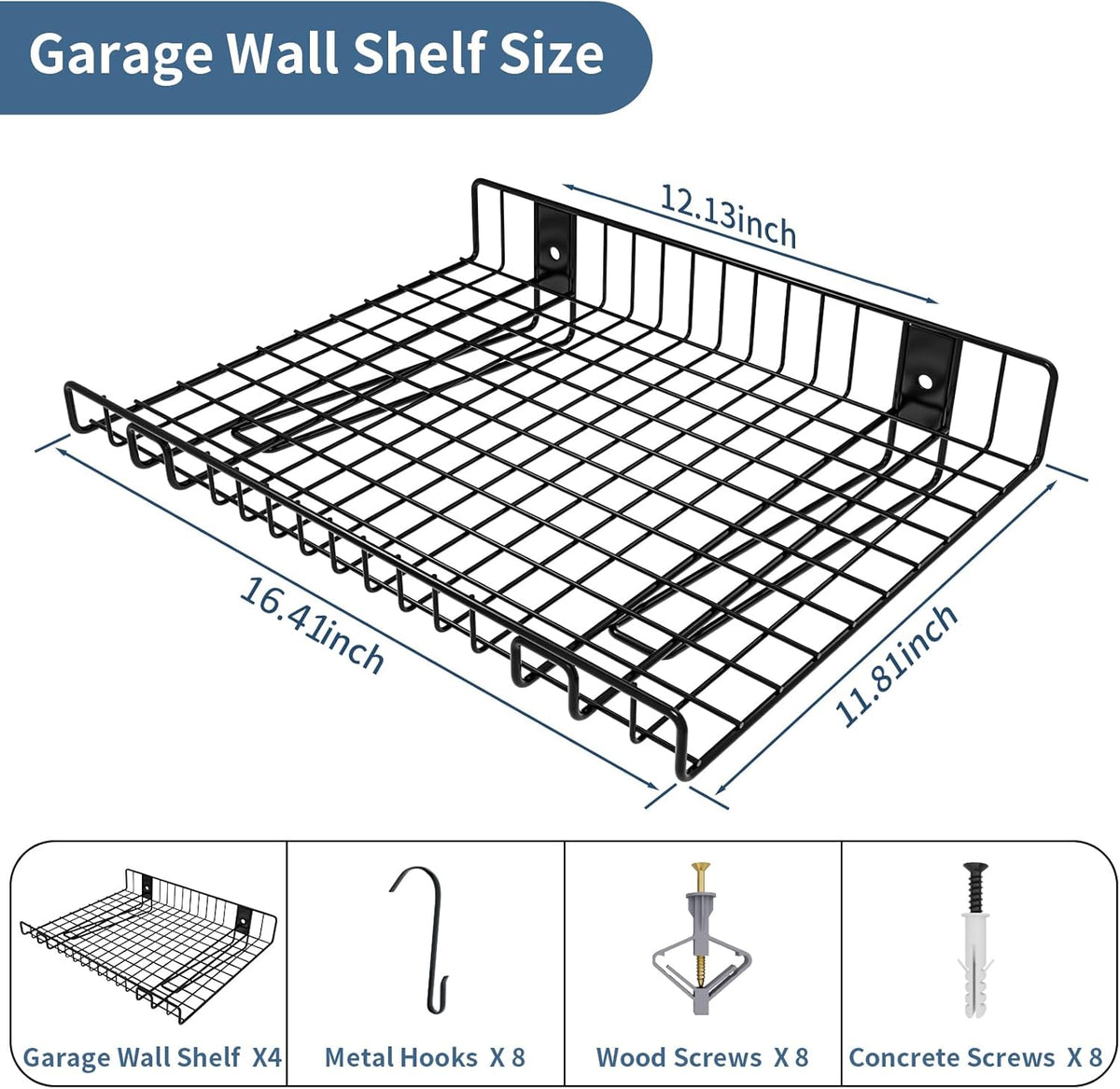 4 Pack Garage Wall Shelf, Wall Mounted Storage Shelves, Heavy Duty Metal Shelves for Room Wall