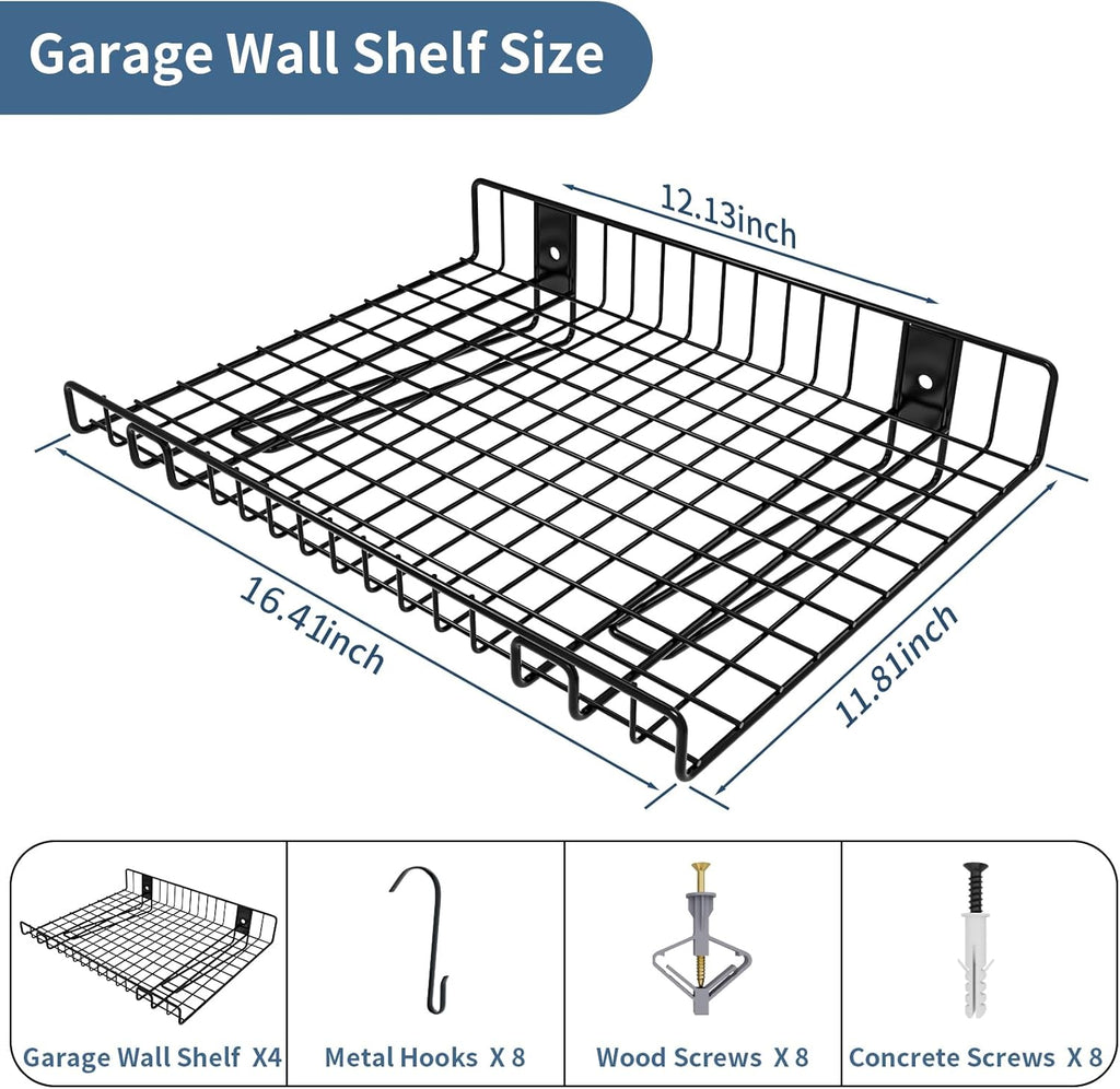 2 Pack Garage Wall Shelf, Wall Mounted Storage Shelves, Heavy Duty Metal Shelves for Room Wall