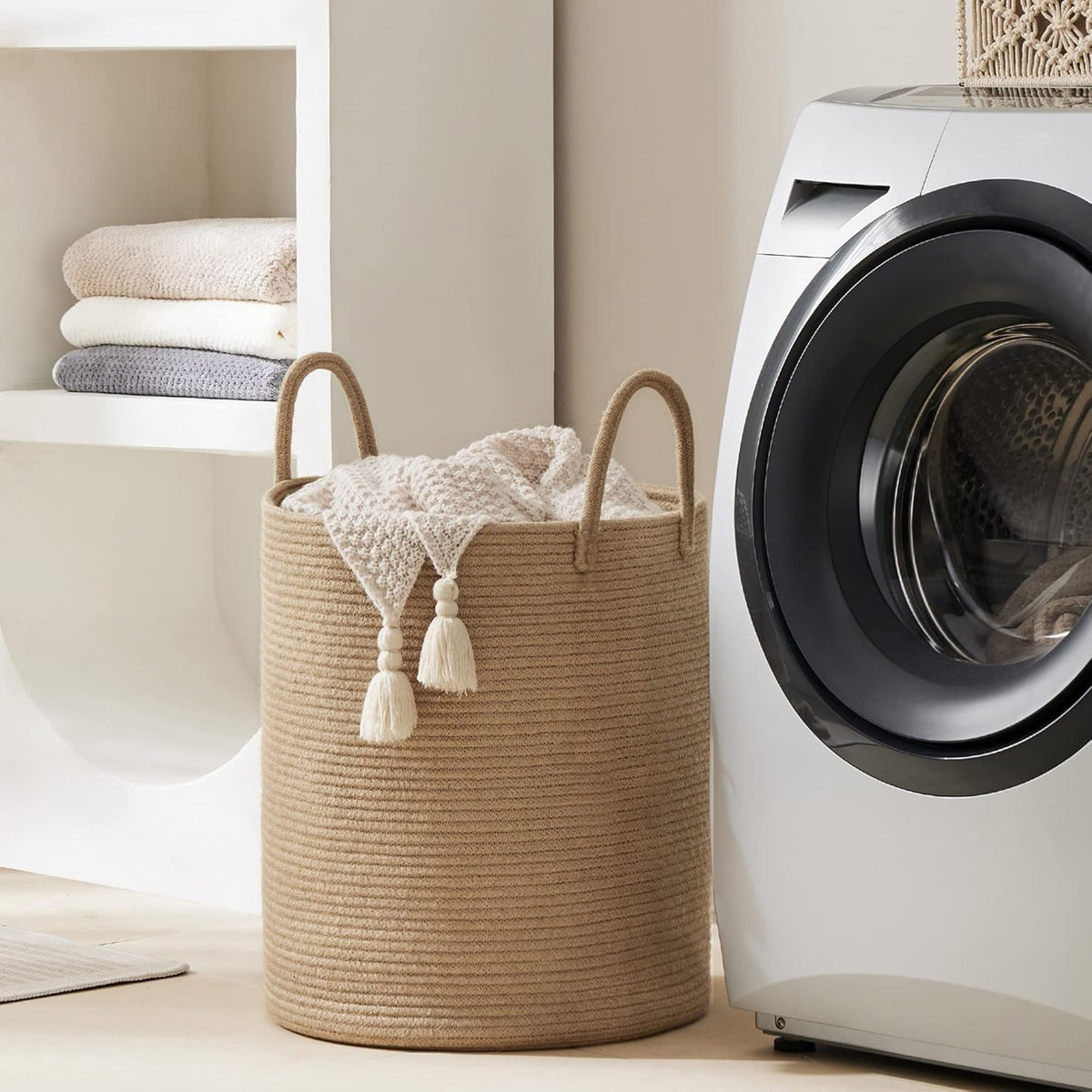 Jute Rope Woven Laundry Hamper Basket by YOUDENOVA, 72L Tall Luandry Basket, Baby Nursery Hamper