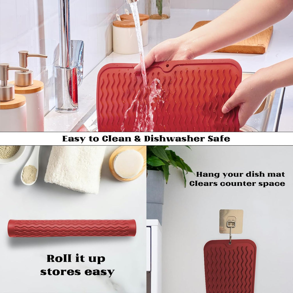 ZLR Silicone Dish Drying Mat for Kitchen Counter, Eco-Friendly Fast Dry Dish Mat, Easy Clean Multi