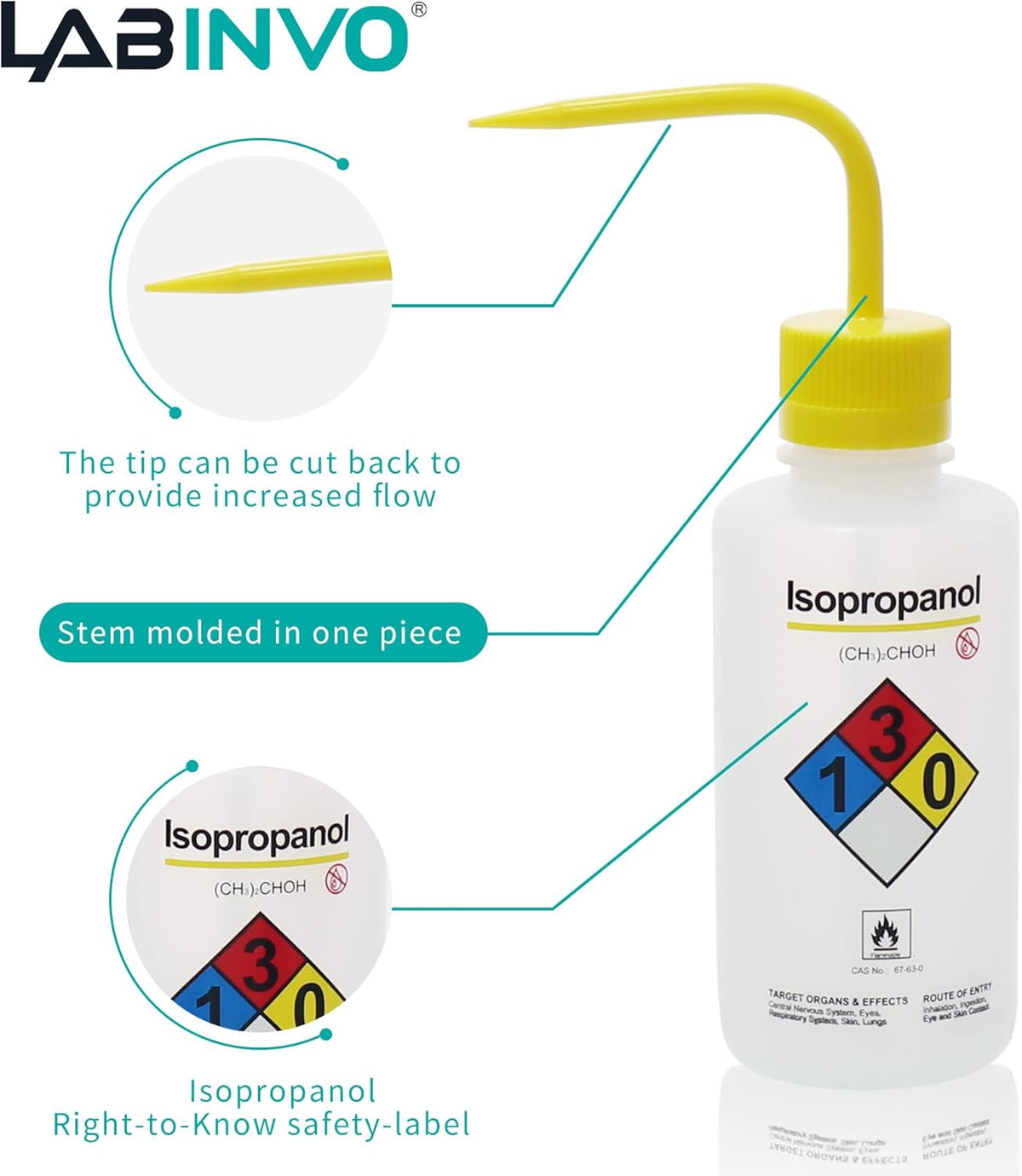 4pcs of Isopropanol Wash Bottles, Vol.500ml (17oz), Narrow Mouth, Self-Venting Safety Wash Bottles