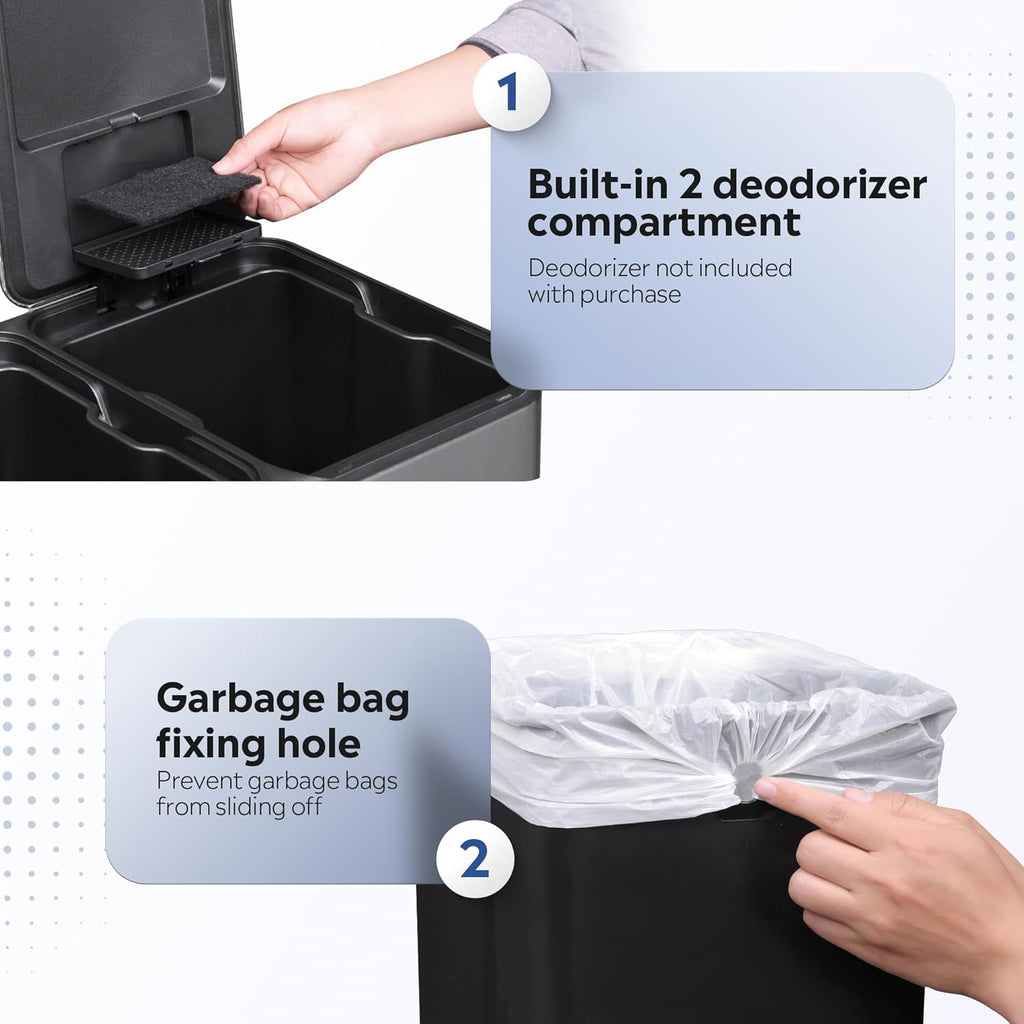 WLIVE 2 x 8 Gallon / 2 x 30 Liter Dual Trash Can, Stainless Steel Double Compartment Classified