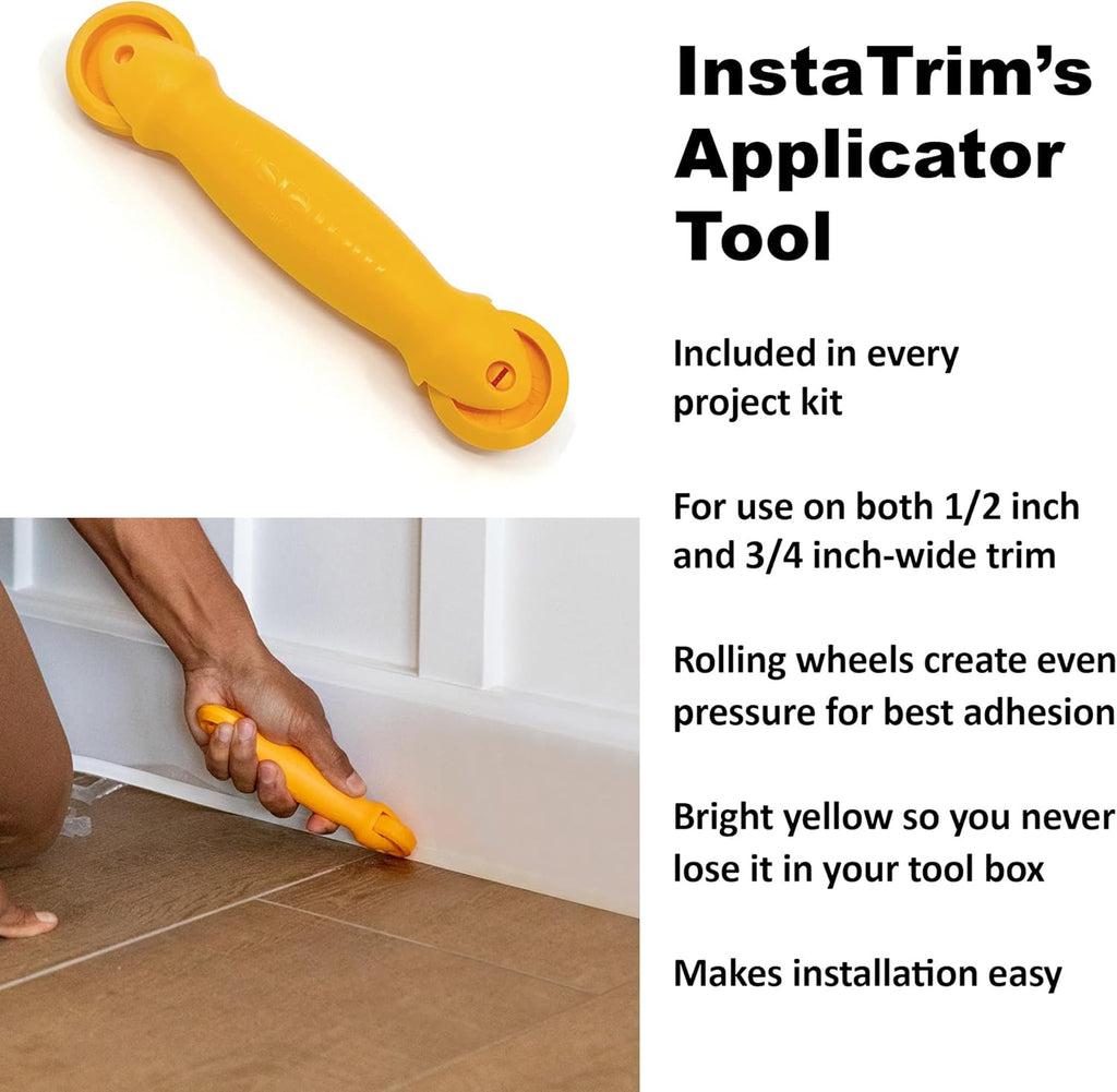 Instatrim Flexible Self-Adhesive Trim Bundle with Applicator & Corners - Caulking Kit with 50ft
