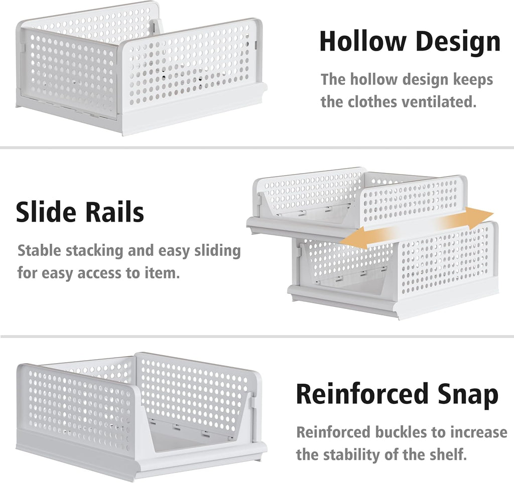 Proarea 5 Pack Stackable Plastic Storage Basket Closet Organizer Bin Foldable Clothes Organizer