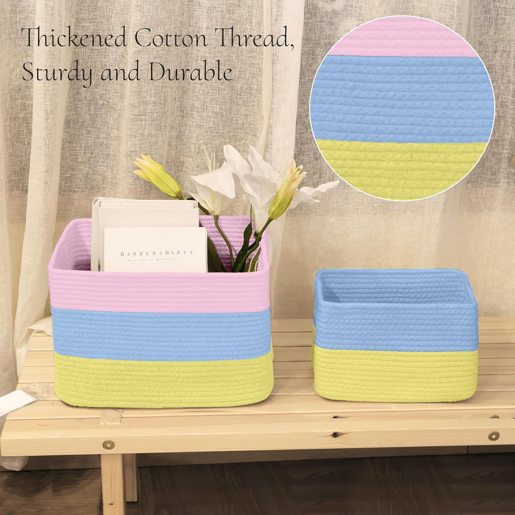 Hopegiver Woven Storage Baskets 15x11x10 Inch, 3 Pack Collapsible Cube Storage Bin for Shelves