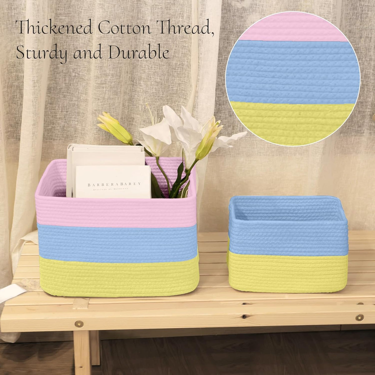 Hopegiver Woven Storage Baskets 15x11x10 Inch, 3 Pack Collapsible Cube Storage Bin for Shelves