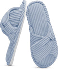 Evshine Summer House Slippers for Women Corduroy Cross Bow Indoor Slippers Open Toe Slip On Bedroom