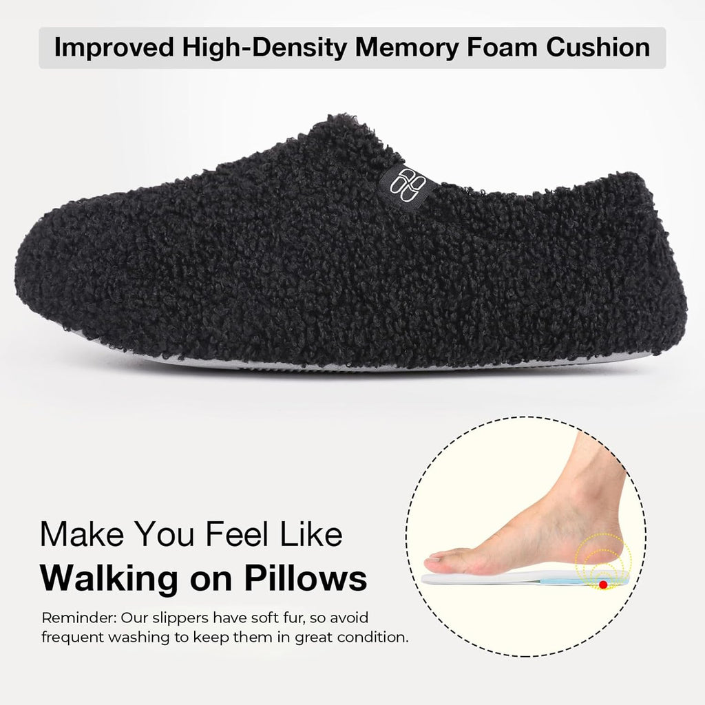 HomeTop Women's Fuzzy Curly Fur Memory Foam Loafer Slippers with Polar Fleece Lining