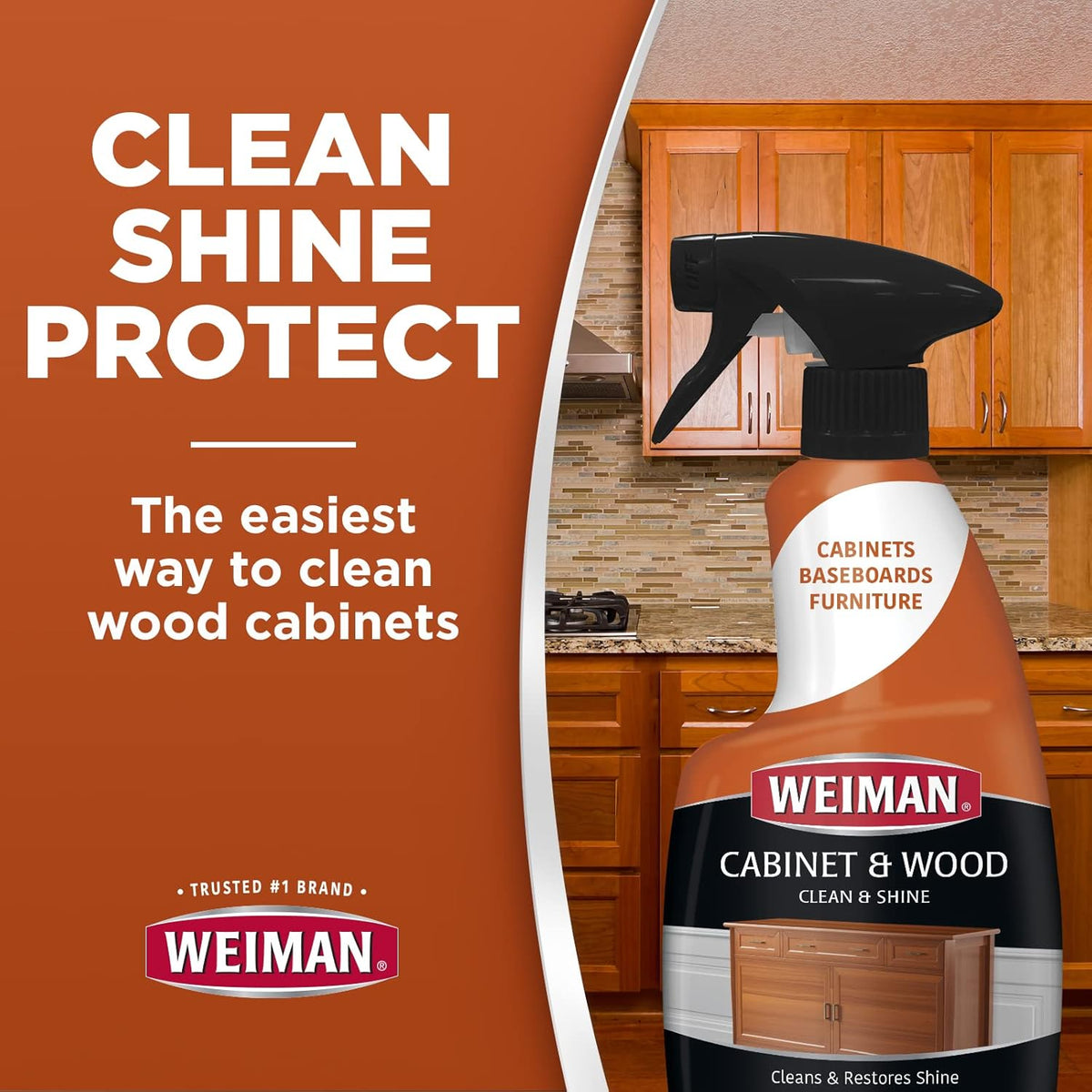 Weiman Cabinet & Wood Clean & Shine Spray - Furniture, Kitchen Cabinets, Baseboard & Trim, Fresh
