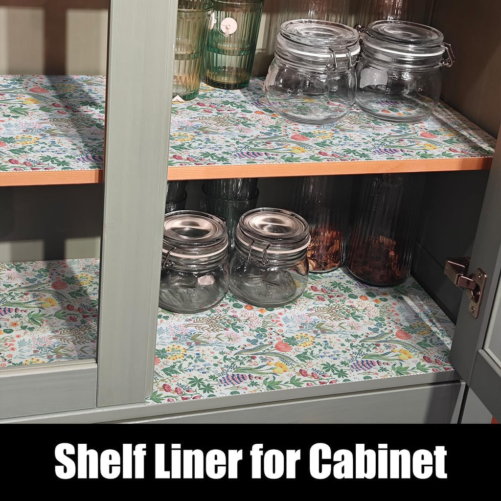 Floral Shelf Drawer Liners, 12IN x 20FT Non Adhesive and Strong Non-Slip Thickened Colorful Cabinet