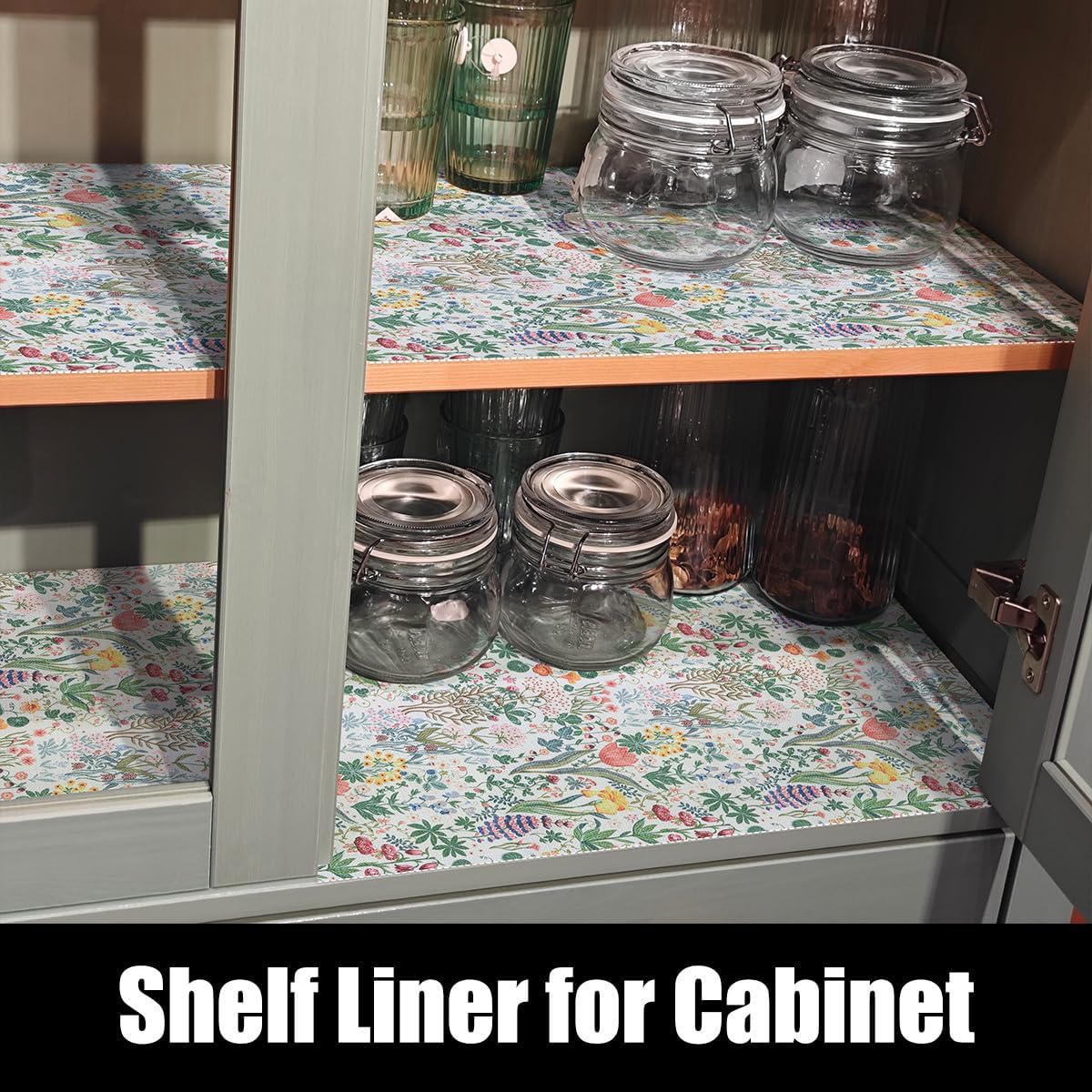Floral Shelf Drawer Liners, 12IN x 20FT Non Adhesive and Strong Non-Slip Thickened Colorful Cabinet