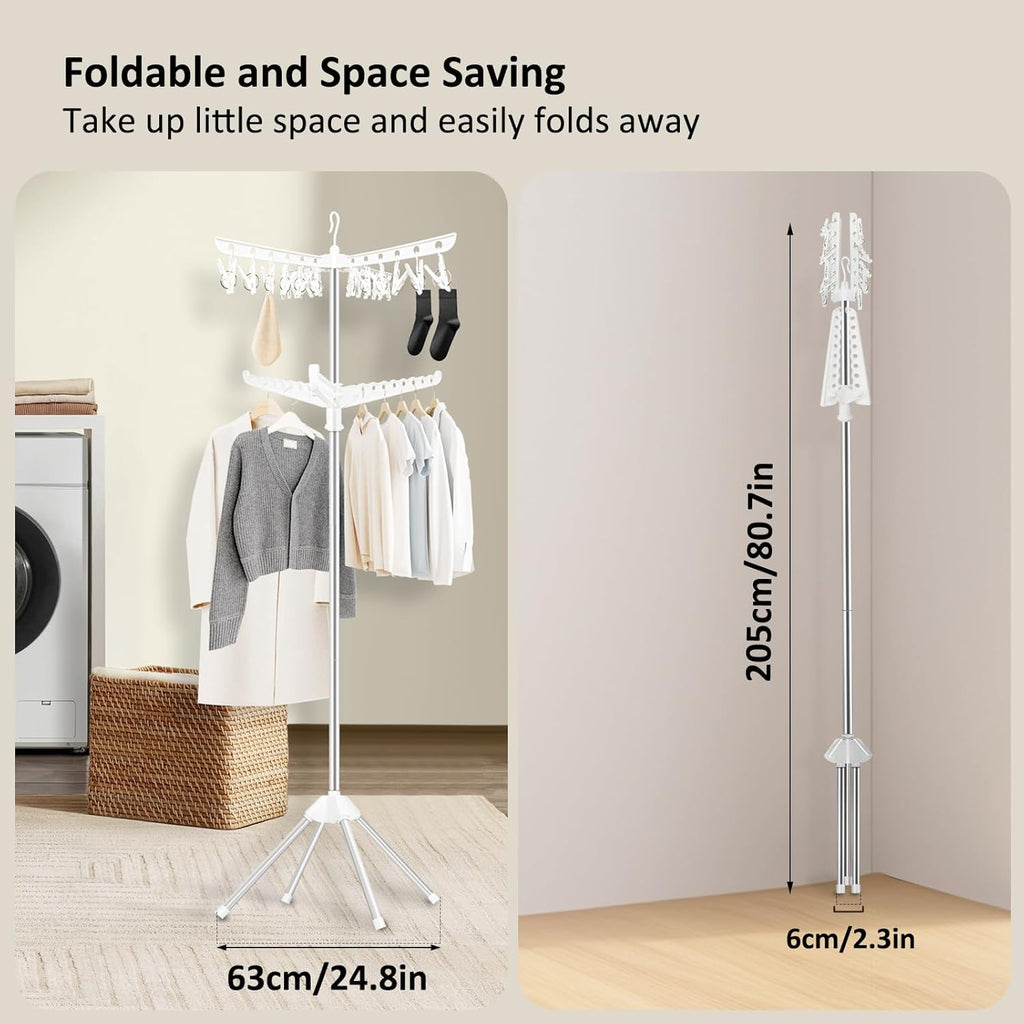 SUYU Clothes Drying Rack,Folding Clothes Drying Tree, 2 Layer with 24 Clips and 3 Rotatable