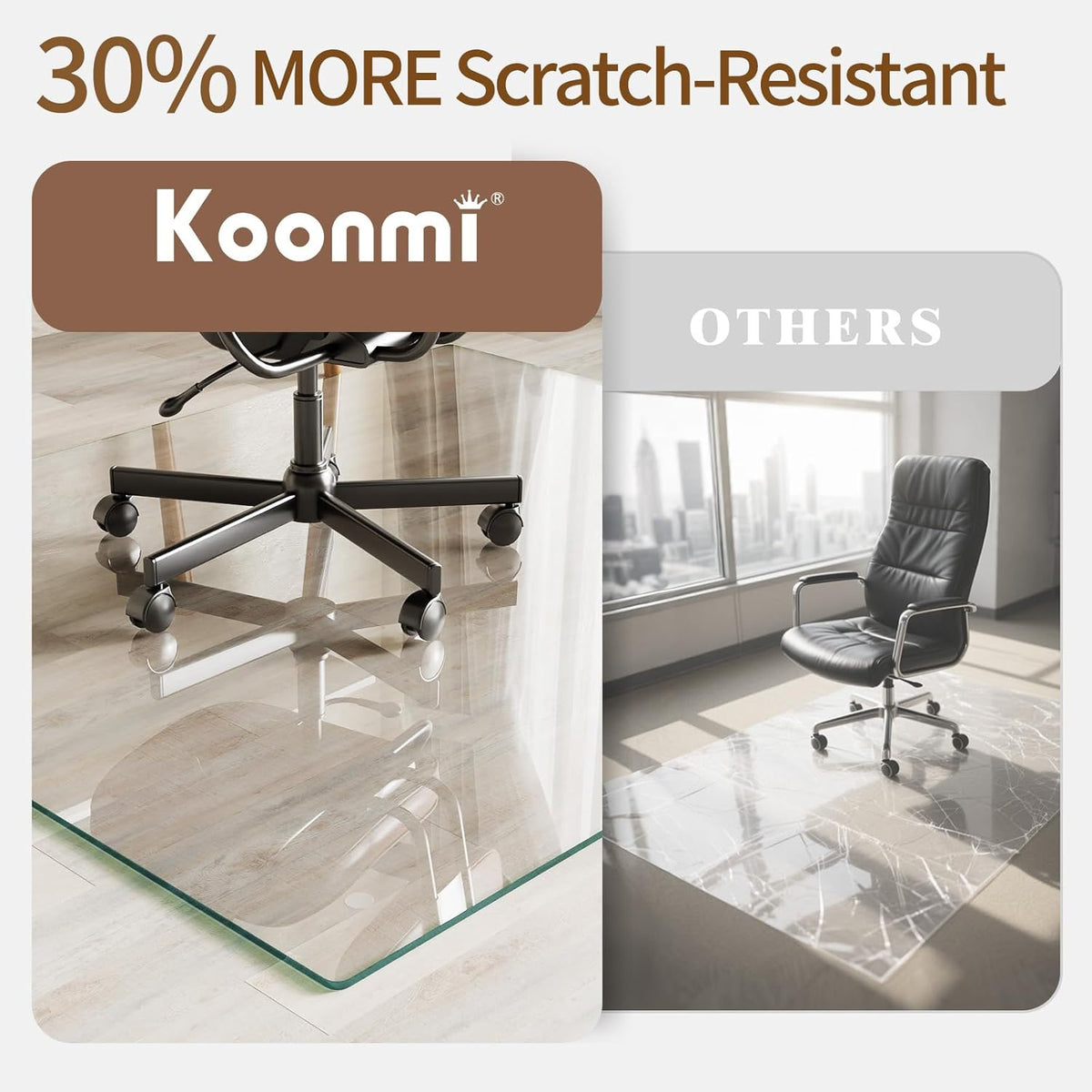 Koonmi Tempered Glass Chair Mat 36"x55" - Premium Office Chair Mat for Hardwood Floors & Low-Pile