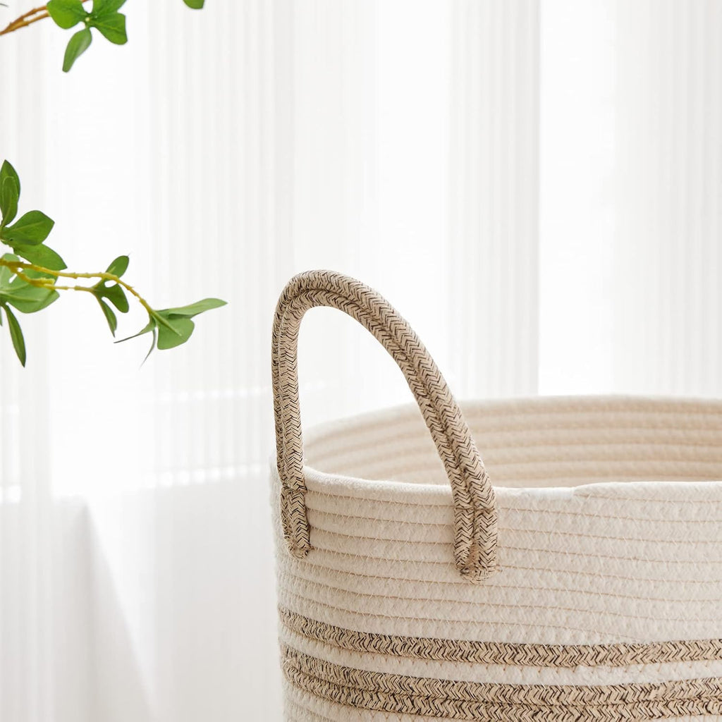 VIPOSCO Large Laundry Hamper, Tall Woven Rope Storage Basket for Blanket, Toys, Dirty Clothes in