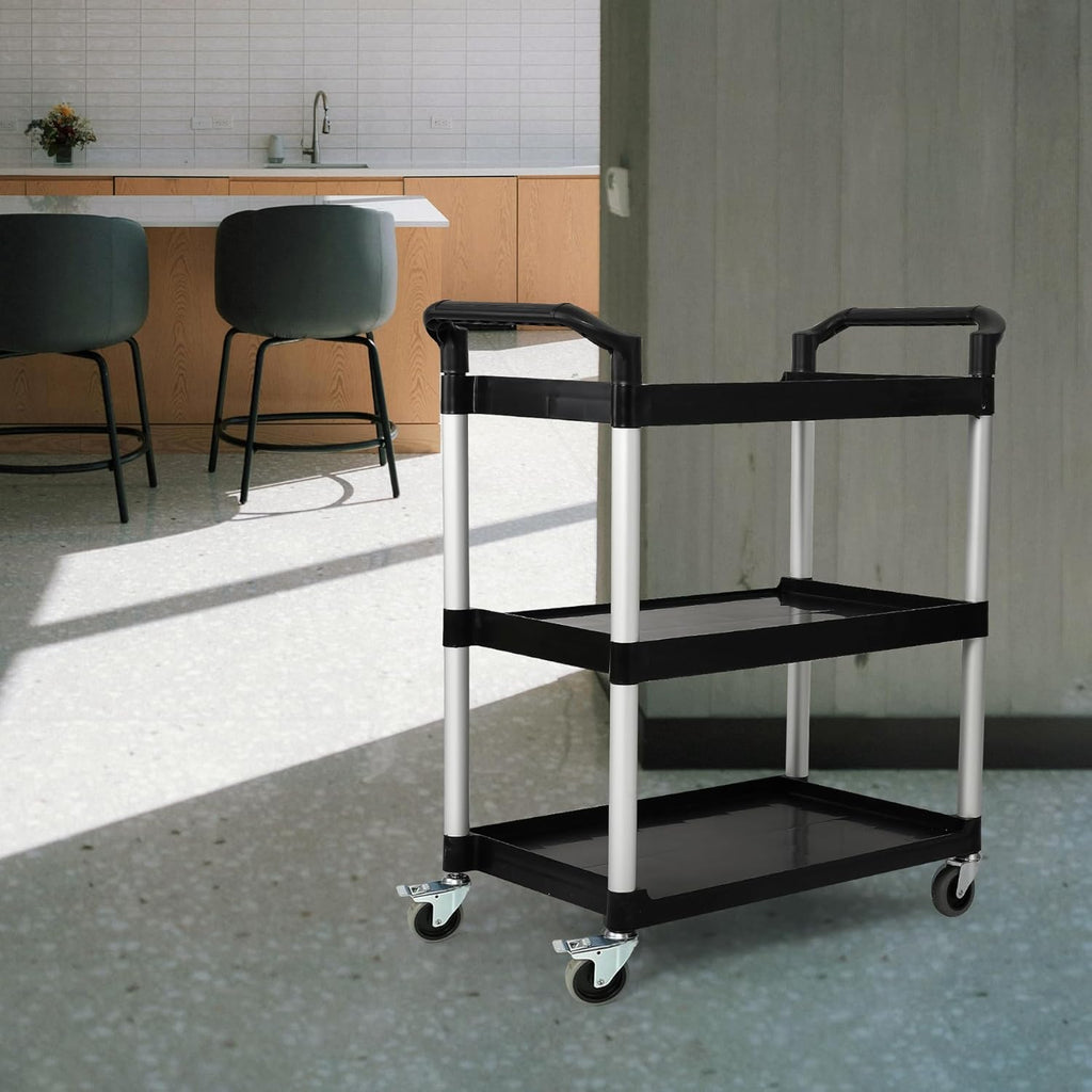 3-Tier Utility Rolling Cart with Wheels, Durable Catering carts with Wheels, Rolling Storage Cart