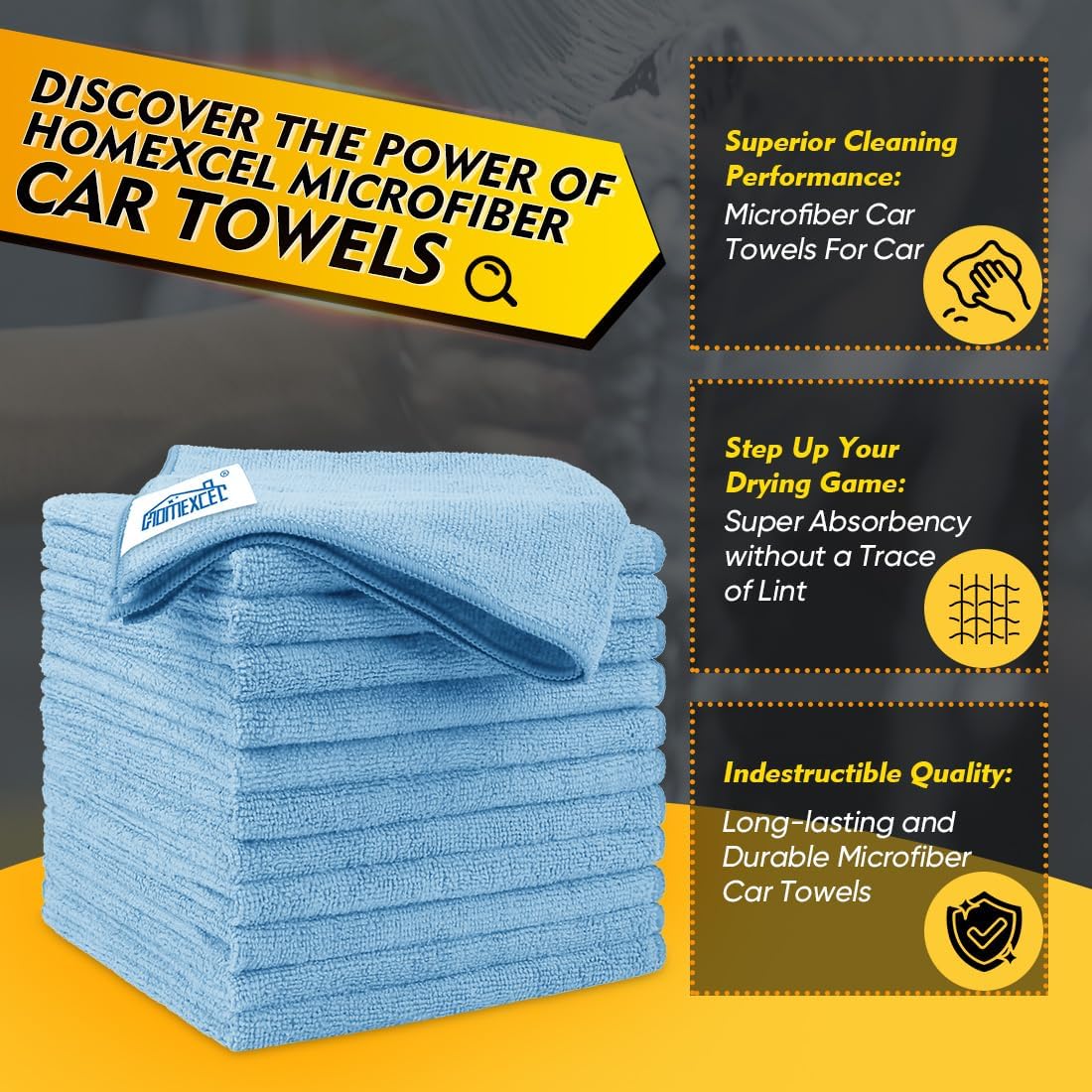 HOMEXCEL Blue Microfiber Cleaning Cloth 50 Pack, 12.5 x 12.5 inch Microfiber Towels for Cars, Ultra