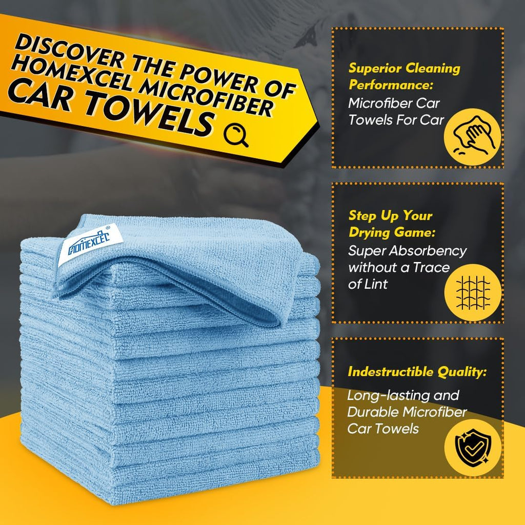 HOMEXCEL Blue Microfiber Cleaning Cloth 150 Pack, 12.5 x 12.5 inch Microfiber Towels for Cars