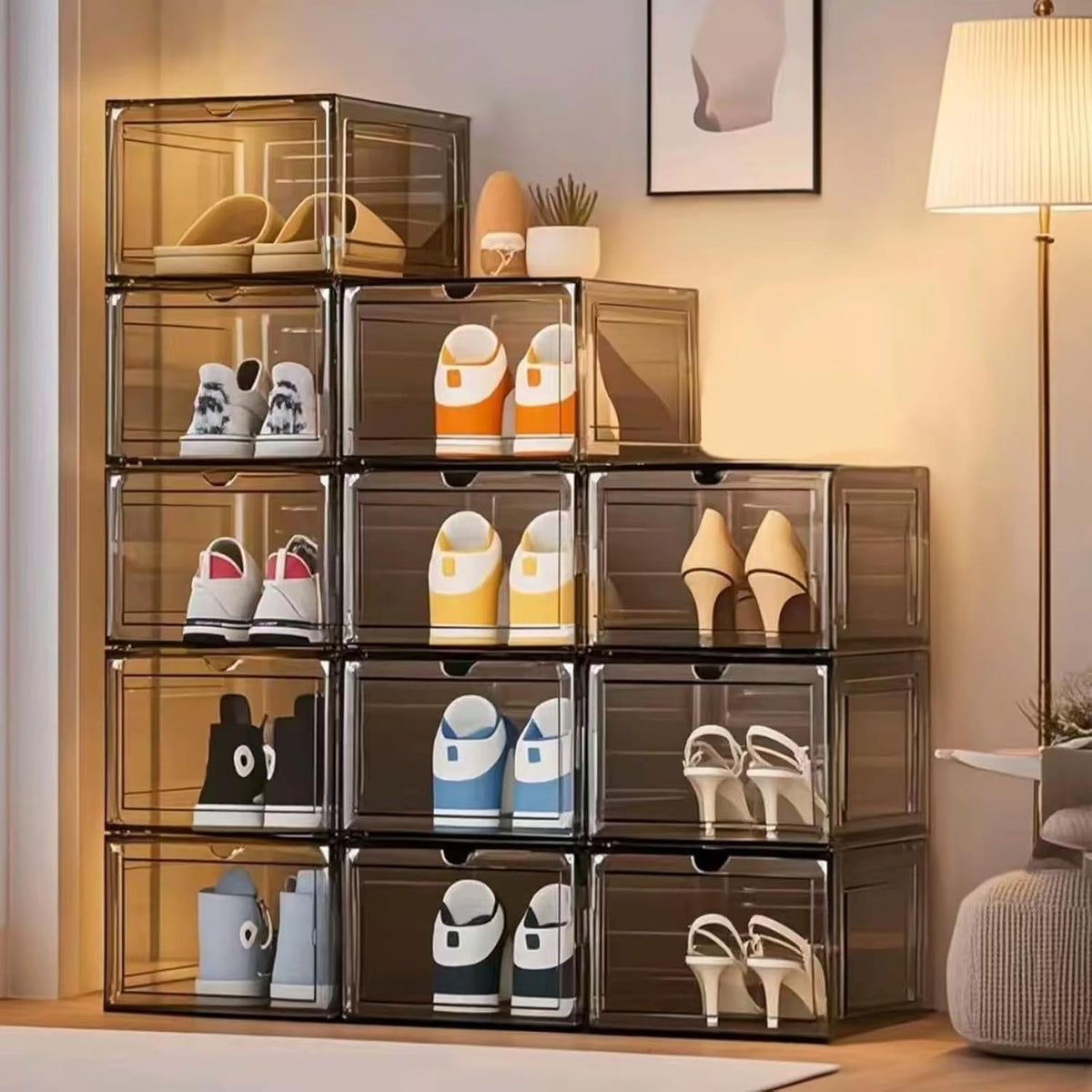 8 Pack Shoes Box Display Case Thicken Shoe Organizer Stackable Boxes for Closet Space-Saving Shoe
