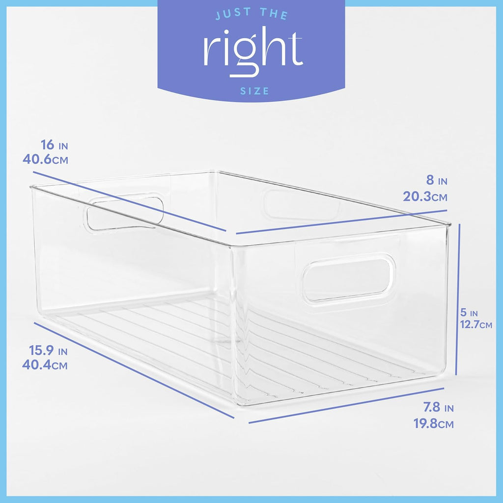 Plastic Food Storage Clear Container Bin with Handles for Organizing Kitchen, Pantry, Refrigerator