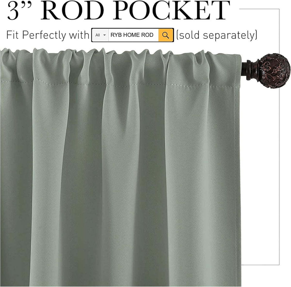 RYB HOME Small Window Curtains with Rod Pocket Design, Blackout Privacy Curtains Drapes Energy