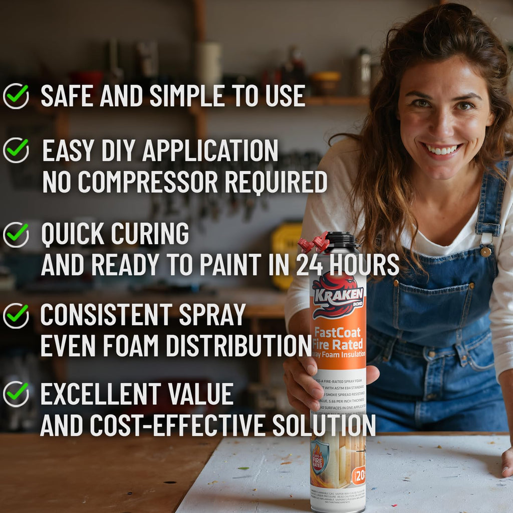 Kraken Bond Fastcoat Fire Rated Spray Foam Insulation (48x27.1 oz.) (R-Value 11.32 / 2in) Closed