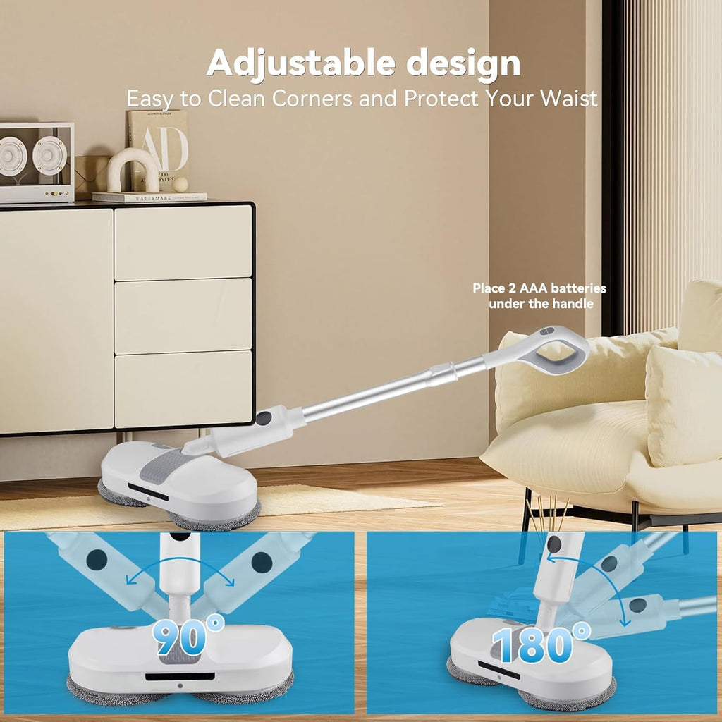 Cordless Electric Mop, Dual Motor Powerful Spin, Cordless Mop with LED Headlight/Water Sprayer