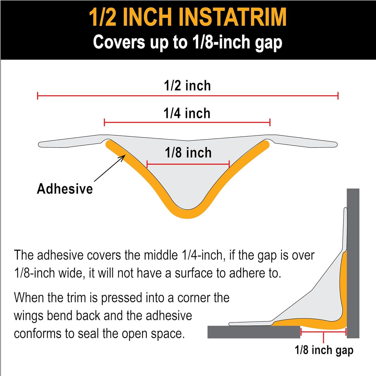 InstaTrim The Original Flexible Trim - 2-Pack of 10ft Grey 1/2" Wide Caulk Tape - Adhesive Trim
