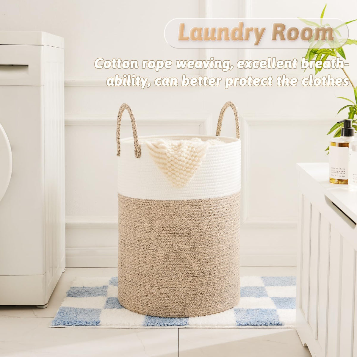 Laundry Basket,Woven Cotton Rope Laundry Hamper,80L for Decorative Storage of Dirty Clothes,Toys