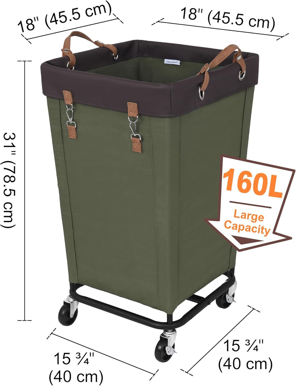 StorageWorks 160L Laundry Basket with Wheels, Large Rolling Hampers for Clothing Organizer, Dirty