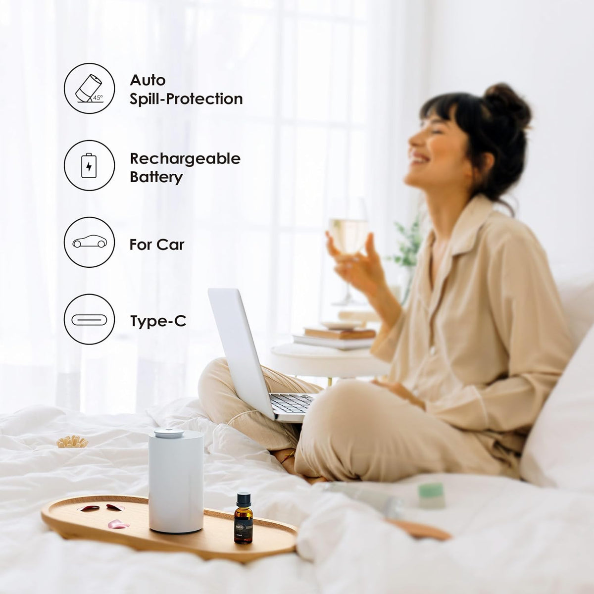 Airversa Waterless Diffuser for Essential Oil, Battery Operated Nebulizer, 0.7 Fl.Oz./ 20mL