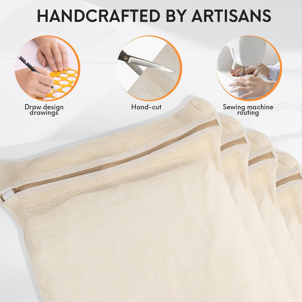 4-Piece Large Durable Organic Cotton Mesh Laundry Bags with Sturdy Zippers and Breathable Mesh are