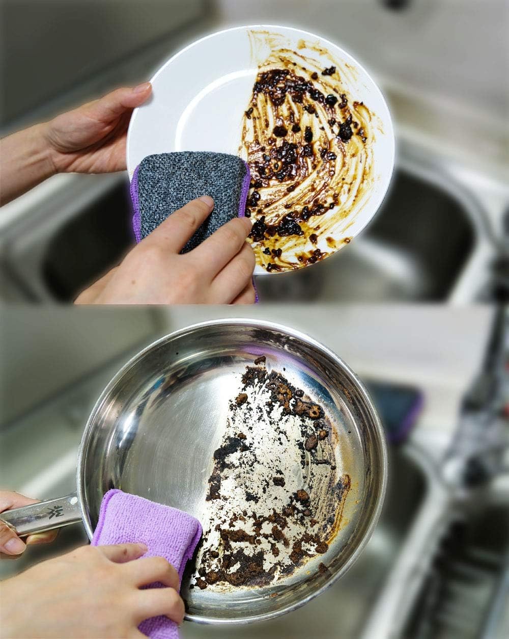 UPSTAR Kitchen Sponges for Dishes, Microfiber Cleaning Scrubber, Non-Scratch Scrubbies for