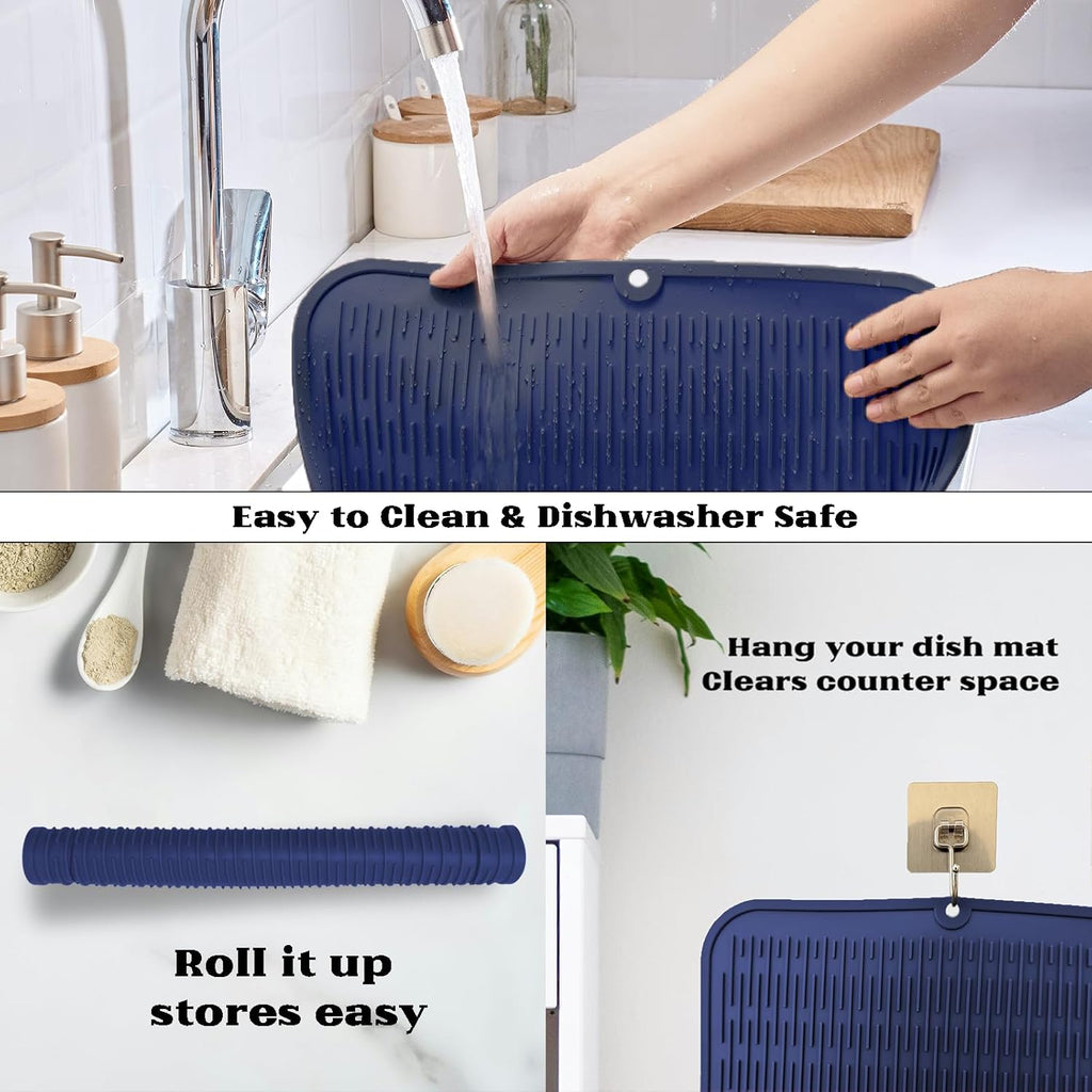 ZLR Silicone Dish Drying Mat for Kitchen Counter, Eco-Friendly Fast Dry Dish Mat, Easy Clean Multi