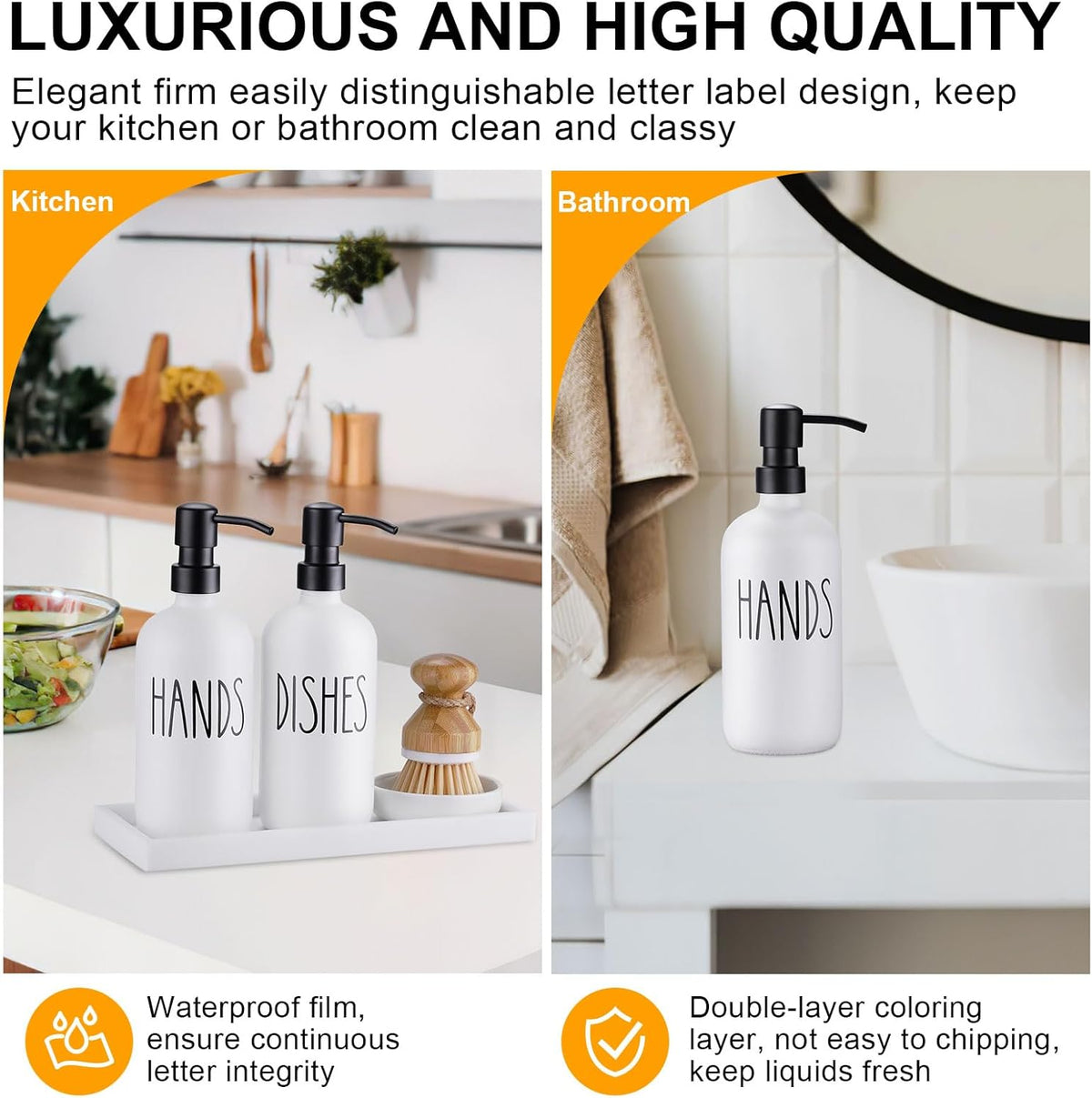 Glass Soap Dispenser for Kitchen, Farmhouse Dish Hand Soap Dispenser Set, Rustproof Pump Dispenser