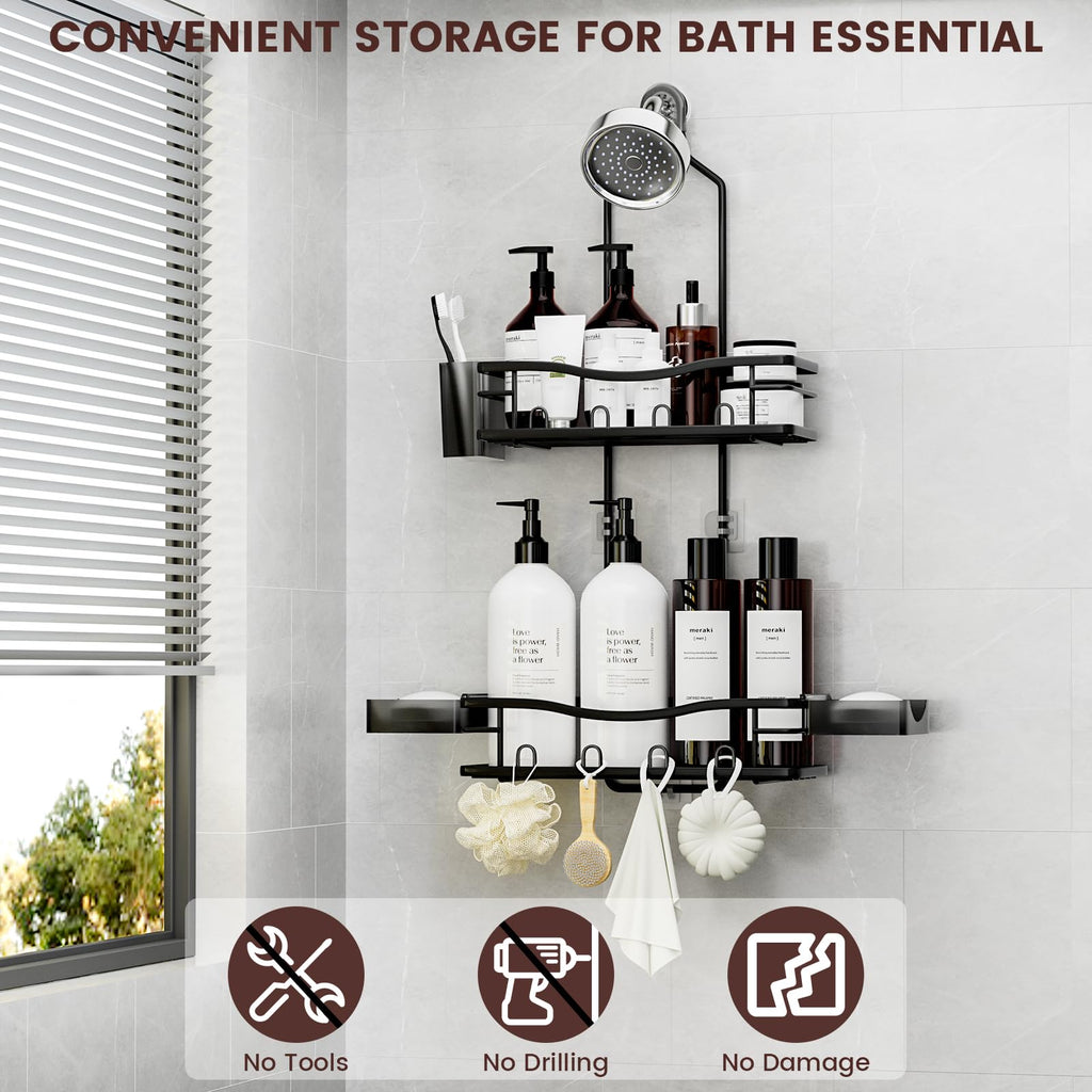 Rustproof Shower Caddy Hanging with Soap Holders for Bathroom, Black