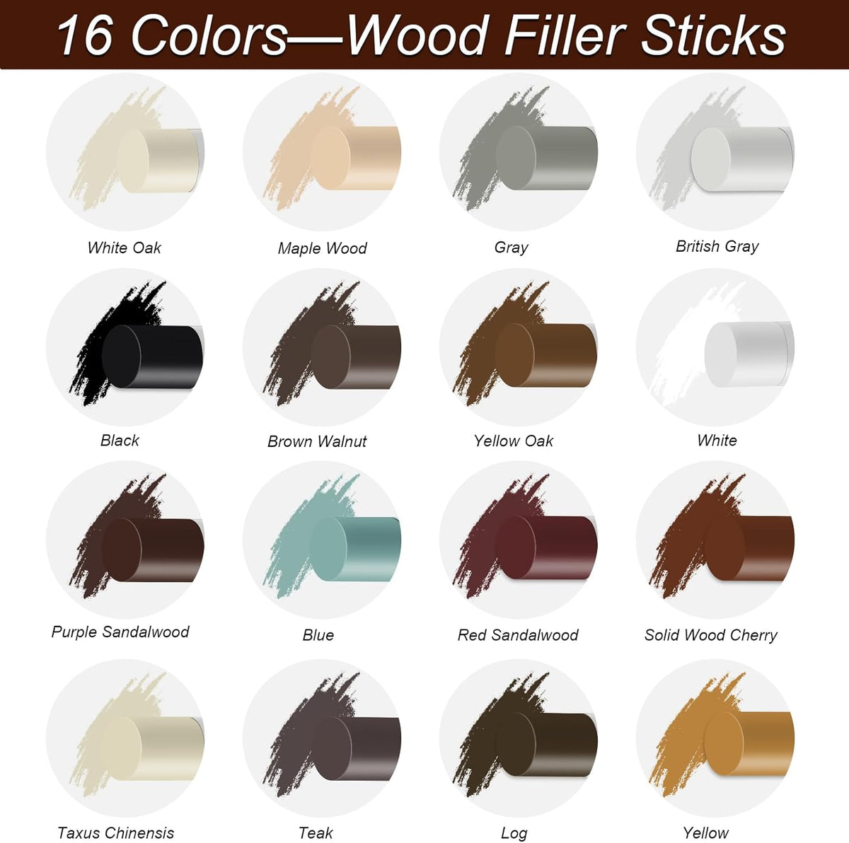 16+4P Wood Filler Sticks with 1P Box, 1P Knife, 1P Scraper and 1P Rag, Pletpet 16 Color Furniture
