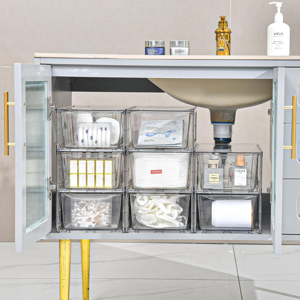 Plastic Drawers Storage, 6Pack Clear Stackable Storage Drawers, Acrylic Storage Bins with Drawers