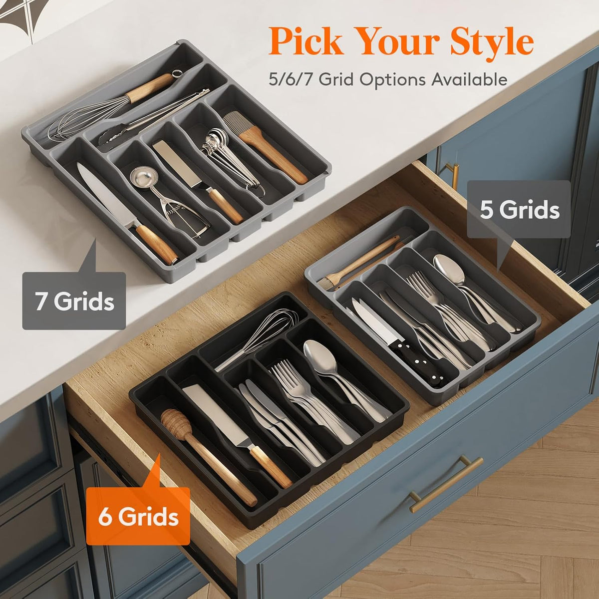 Lifewit Silverware Drawer Organizer Tray, Plastic Cutlery Storage for Kitchen Drawer, Flatware and