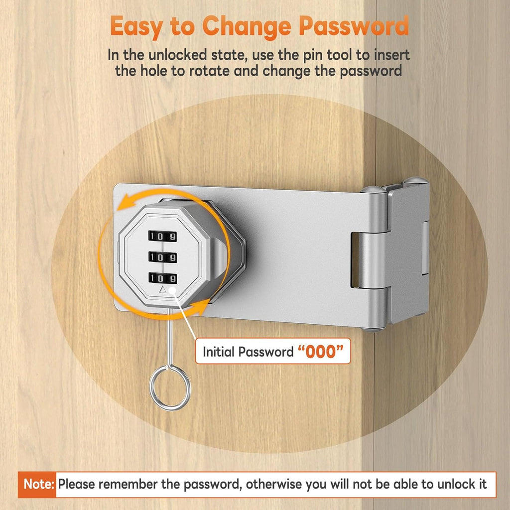 90 Degree 3-Digit Combination Cabinet Lock, Zinc Alloy Keyless Folding Hasp Lock Latch, Password