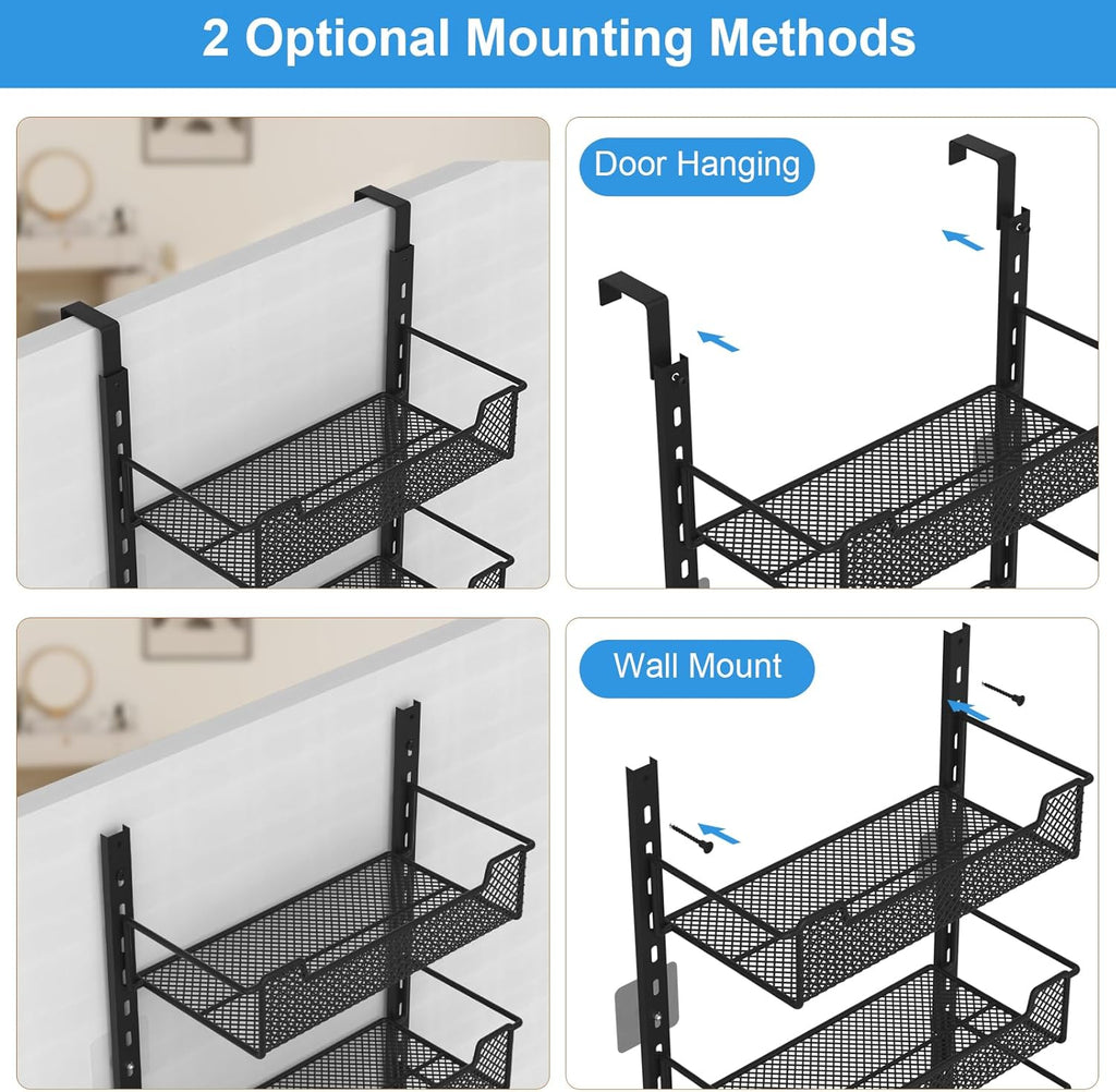 12.3" W Narrow Over the Door Pantry Organizer, 8-Tier Over the Door Organizer with Adjustable