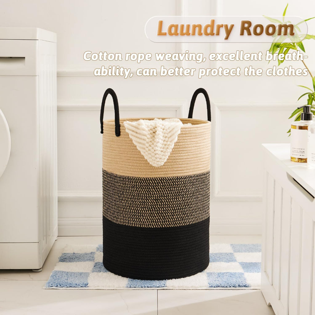 Laundry Basket,Woven Cotton Rope Laundry Hamper,80L for Decorative Storage of Dirty Clothes,Toys