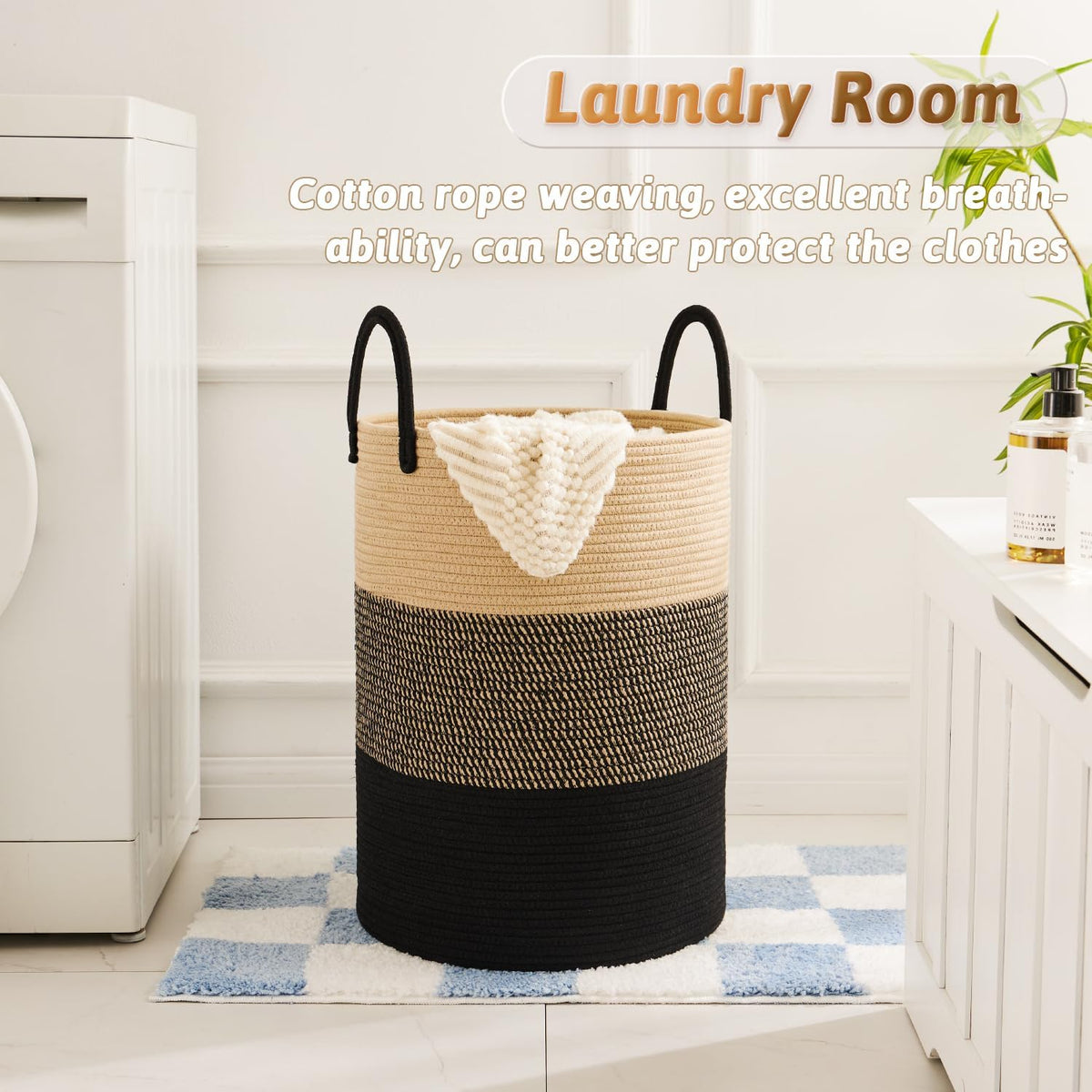 Laundry Basket,Woven Cotton Rope Laundry Hamper,80L for Decorative Storage of Dirty Clothes,Toys