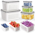 HOTEC 5-Pack Large Fruit Storage Container for Fridge Leak proof with Removable Colander, BPA Free